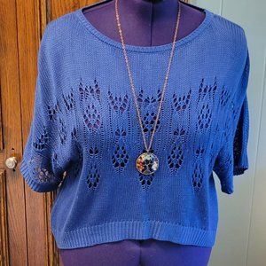 Beautiful blue crochet relaxed loose fit crop sweater Sz: M